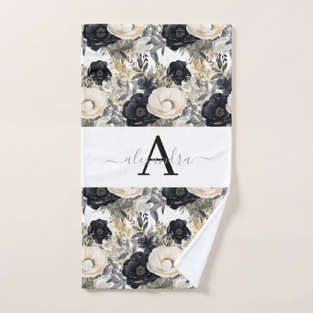Monogram Black and White Modern Towel Set (Hand Towel)