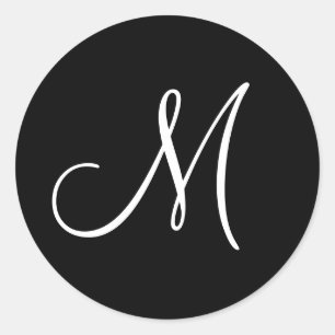 MONOGRAM: Black and White Monogram Classic Round Sticker
