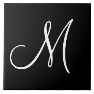 MONOGRAM: Black and White Monogram M, Tile