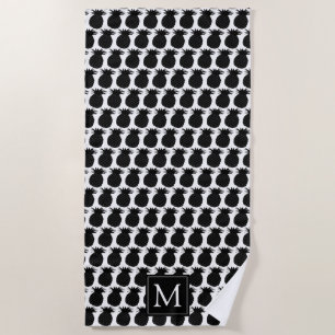 Monogram Black and White Pineapple Beach Towel