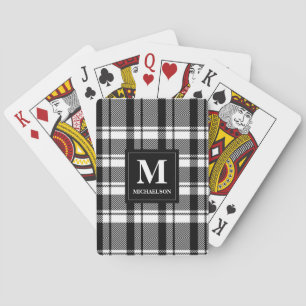 Monogram Black and White Plaid Playing Cards
