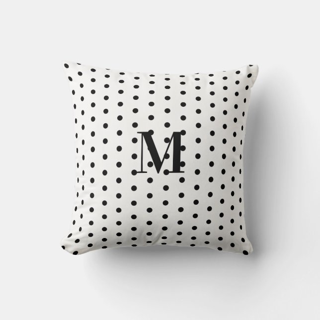 Monogram Black and White Polka Dot  Cushion (Front)