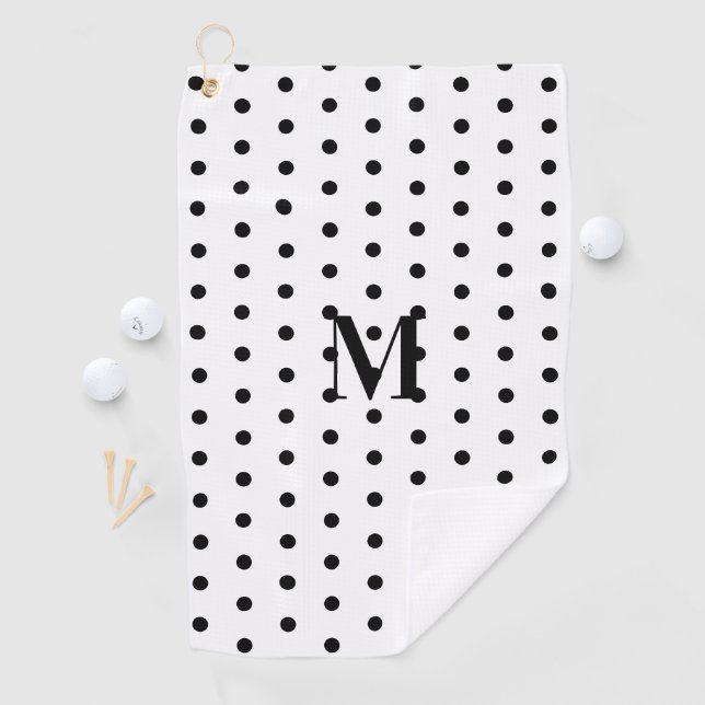 Monogram Black and White Polka Dot  Golf Towel (InSitu)
