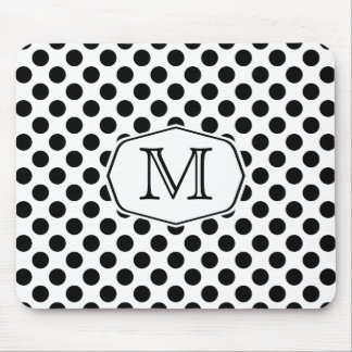 Monogram Black and White Polka Dot Mousepad