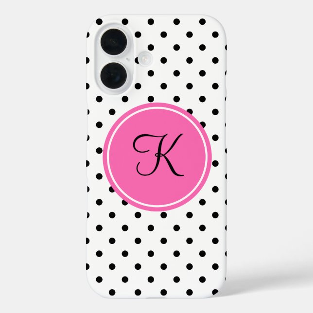 Monogram Black and White Polka Dot with Hot Pink Case-Mate iPhone Case (Back)