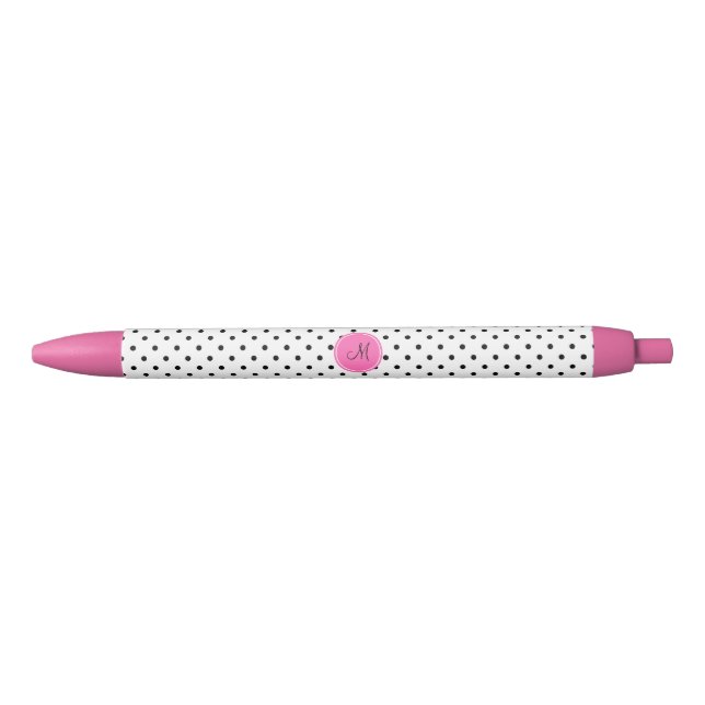 Monogram Black and White Polka Dot with Hot Pink Ink Pen (Front)
