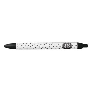 Monogram, Black and white polka dots Black Ink Pen
