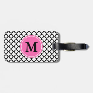 Monogram Black and White Quatrefoil Luggage Tag