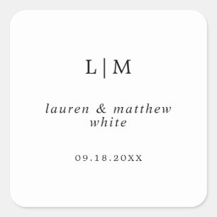 Monogram Black and White Simple Wedding Favor Square Sticker