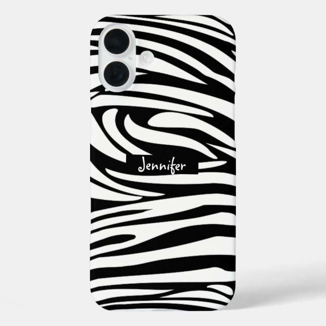 Monogram Black and White Striped Zebra Pattern Case-Mate iPhone Case (Back)