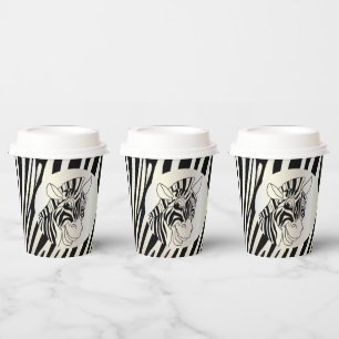 Monogram Black and White Striped Zebra Pattern  Paper Cups