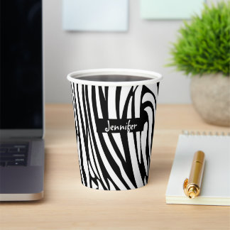 Monogram Black and White Striped Zebra Pattern Paper Cups