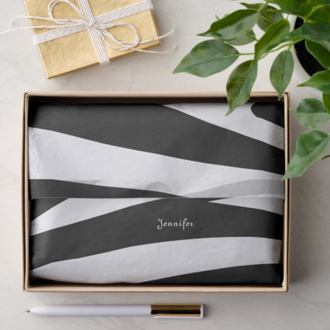 Monogram Black and White Striped Zebra Pattern Tissue Paper (Gift)