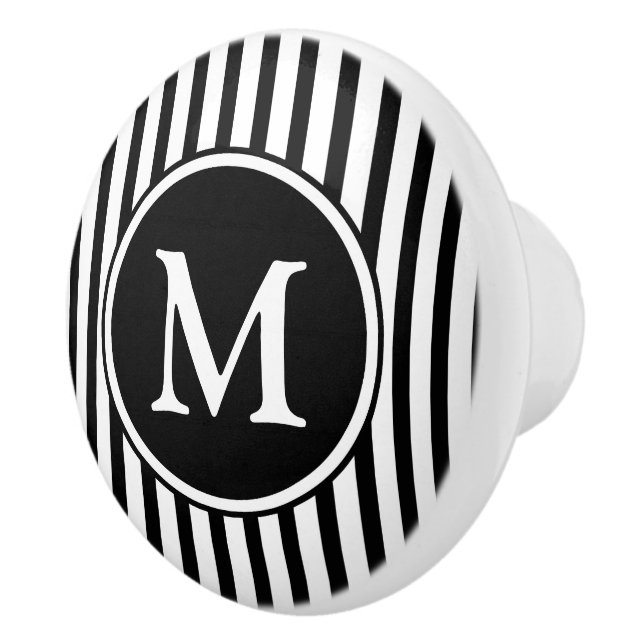 Monogram Black And White Stripes Ceramic Knob (Right)