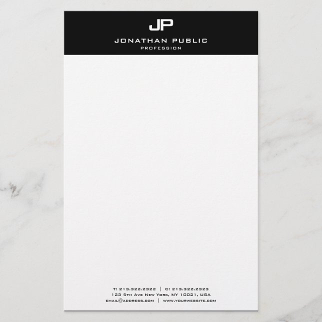 Monogram Black And White Template Modern Elegant Stationery (Front)