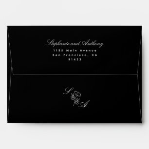 Monogram Black and White Wildflower Wedding  Envelope