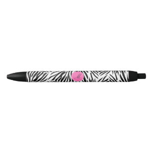 Monogram Black and White Zebra Print with Hot Pink Ink Pen