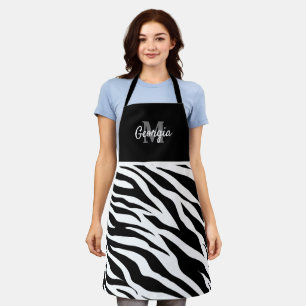 Monogram Black and White Zebra Stripes Apron