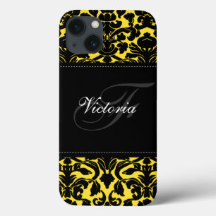 Monogram Black and Yellow Damask iPad Air Case