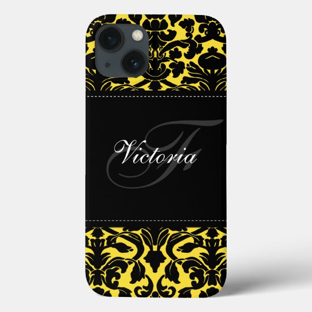 Monogram Black and Yellow Damask iPad Air Case (Back)