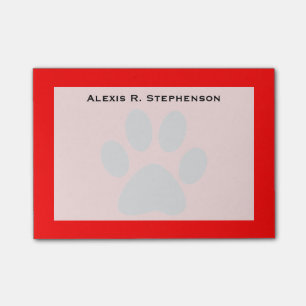 Monogram Black Animal Paw Print Red Post-it Notes