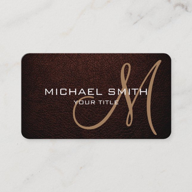 Monogram Black Bean Leather Look Business Card (Front)