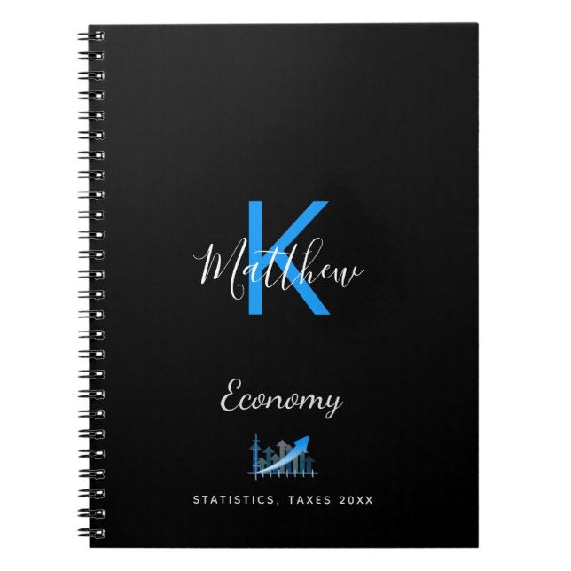 Monogram black blue economy office notebook (Front)