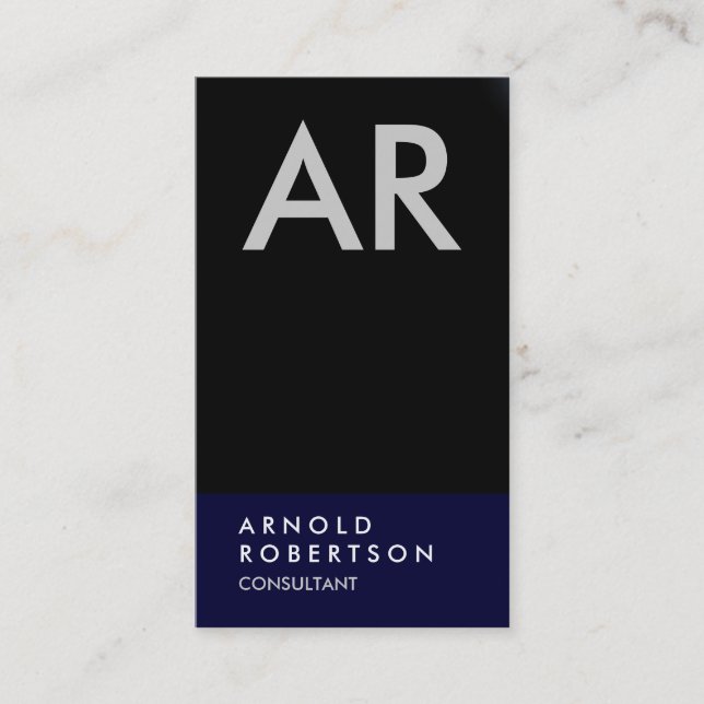 Monogram Black Blue Trend Consultant Business Card (Front)