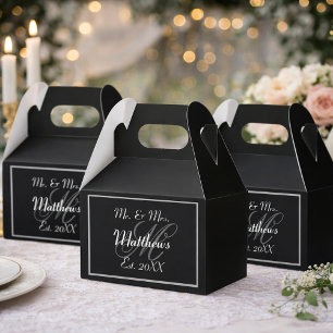 Monogram Black Bride Groom Date Wedding  Favour Box