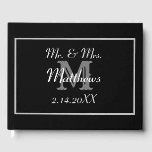 Monogram Black Bride Groom Date Wedding Guest Book