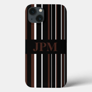 Monogram Black, Brown Barcode Stripe iPhone 13 Case