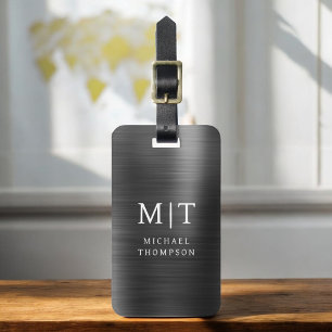 Monogram Black Brushed Metallic Elegant Luggage Tag