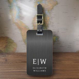 Monogram Black Brushed Metallic Elegant Luggage Tag