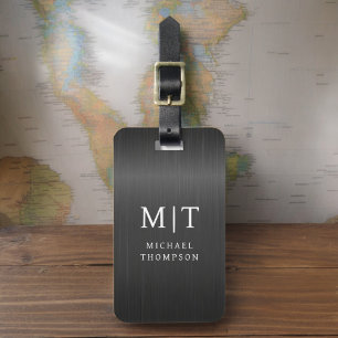 Monogram Black Brushed Metallic Elegant Luggage Tag