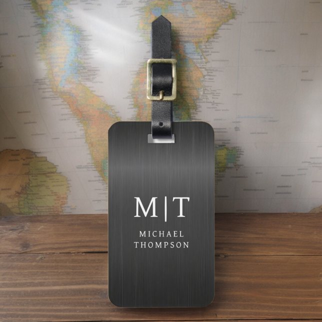 Monogram Black Brushed Metallic Elegant Luggage Tag (Creator Uploaded)