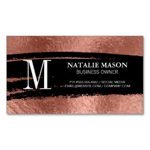 Monogram Black Brushed Rose Gold Foil Magnetic Business Card