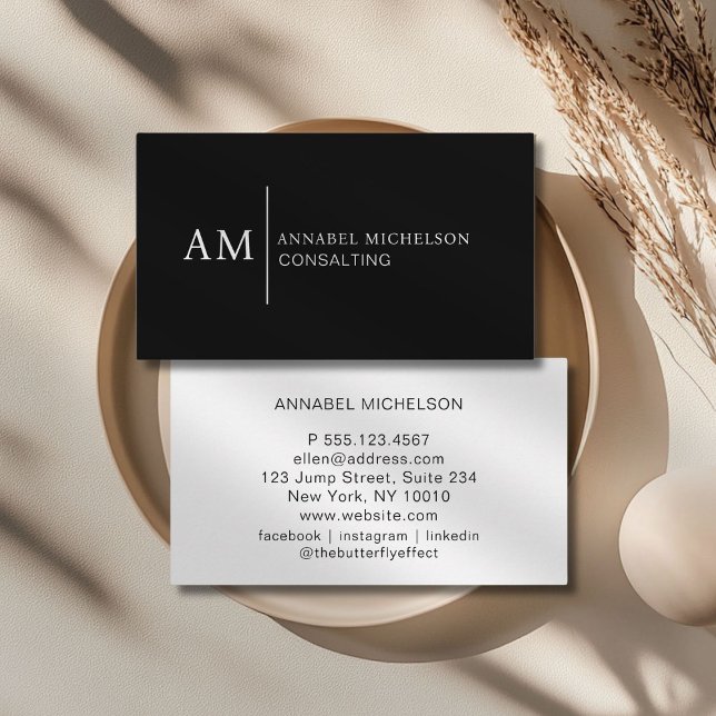 Monogram Black Business Card (Monogram Black -White Business Card)