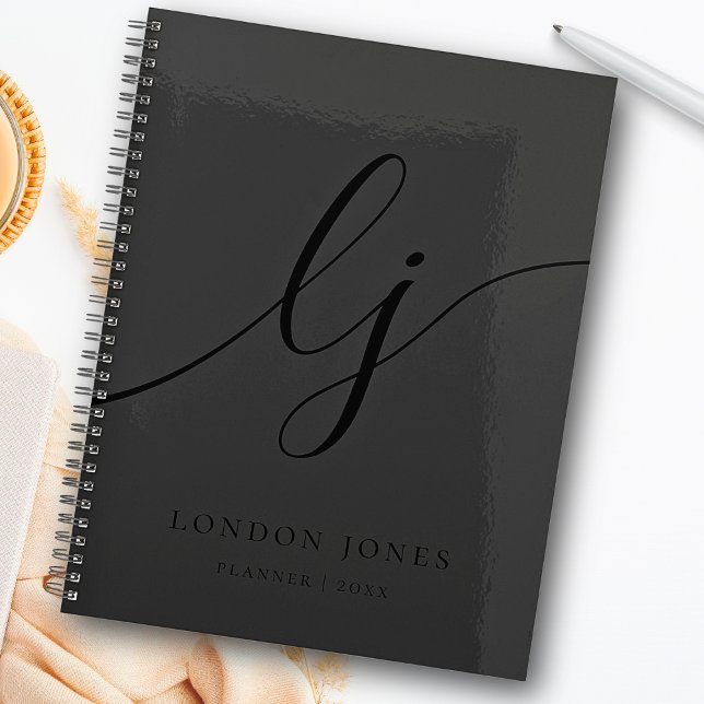 Monogram Black Calligraphy Initials Business logo Planner (Creator Uploaded)