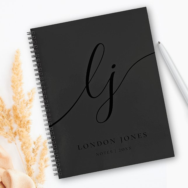 Monogram Black Calligraphy Initials Elegant Script Notebook (Creator Uploaded)