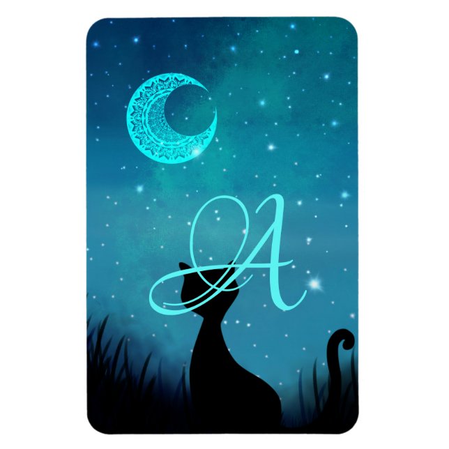 Monogram black cat Starry sky modern illustration Magnet (Vertical)