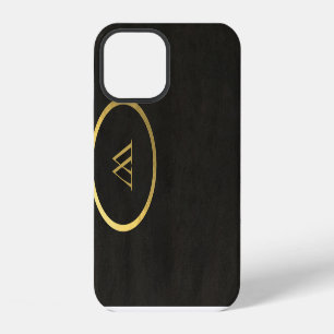 Monogram Black Chalkboard Gold Foil Simple Modern iPhone 12 Case
