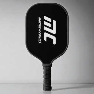 Monogram Black Cool Minimalist Name Modern Sports Pickleball Paddle