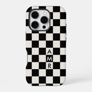 Monogram Black Cream Chequered Pattern iPhone 16 Pro Case