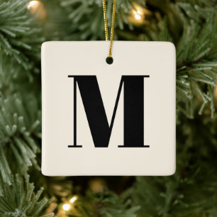 Monogram black cream custom initial Christmas  Ceramic Ornament