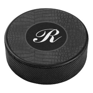 Monogram Black Crocodile Leather Print Hockey Puck