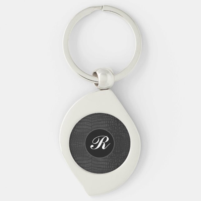 Monogram Black Crocodile Leather Print Key Ring (Front)