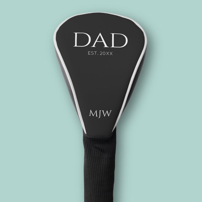 Monogram Black Dad Typography Golf Head Cover (Dad Established Golf Head cover with monogram)