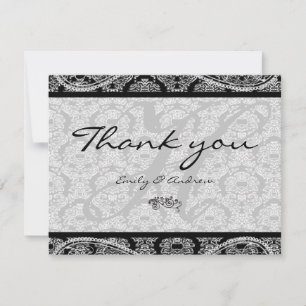 Monogram Black Damask Paisley Wedding Thank You