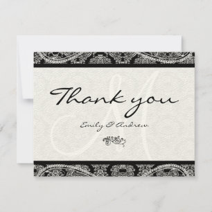 Monogram Black Damask Paisley Wedding Thank You