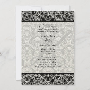 Monogram Black Damask Wedding Invitation